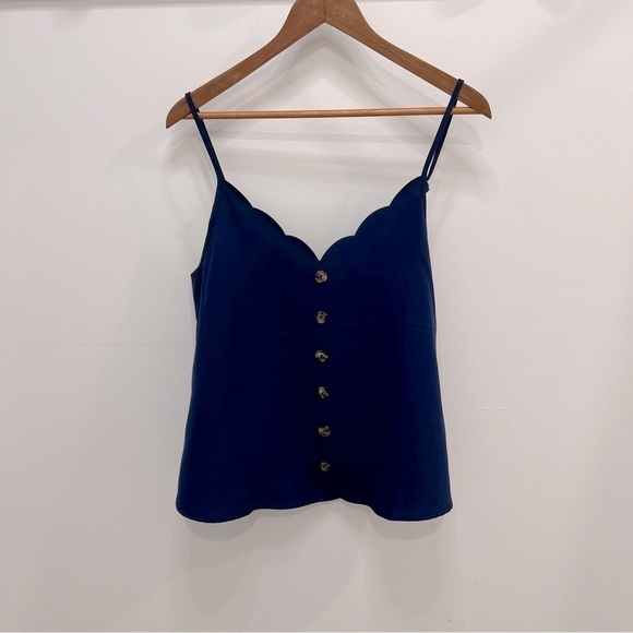 Shein Navy Scalloped Neck Button Tank - Picture 1 of 7